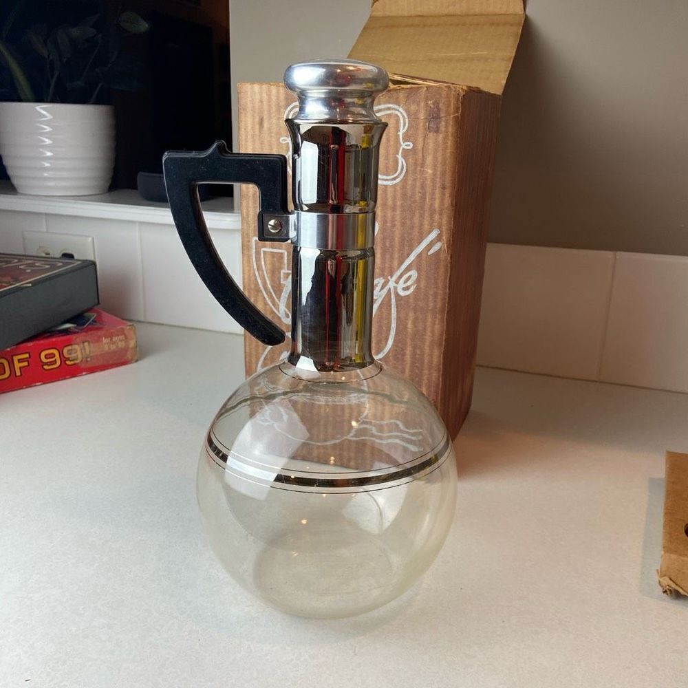 1950's Inland Hand-Blown Heat Proof Glass Coffee Carafe w/ Original Box